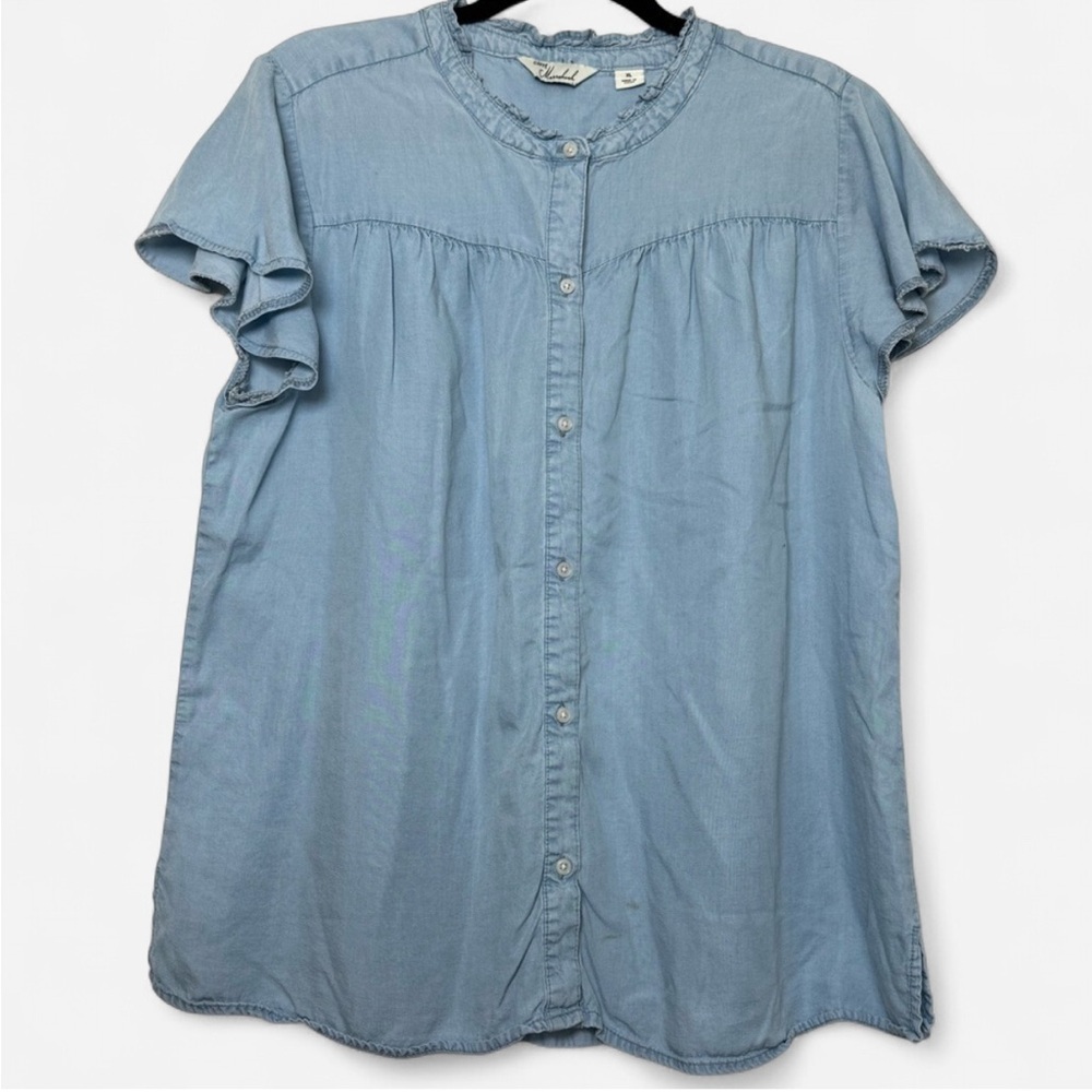 Caffe Marrakesh Chambray Ruffle Sleeve Blouse Size XL
